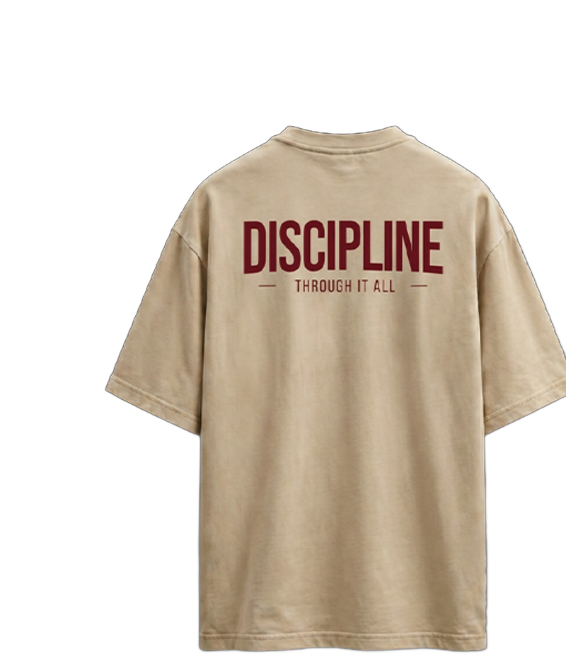Off White · on model · Discipline Tee — Red Back