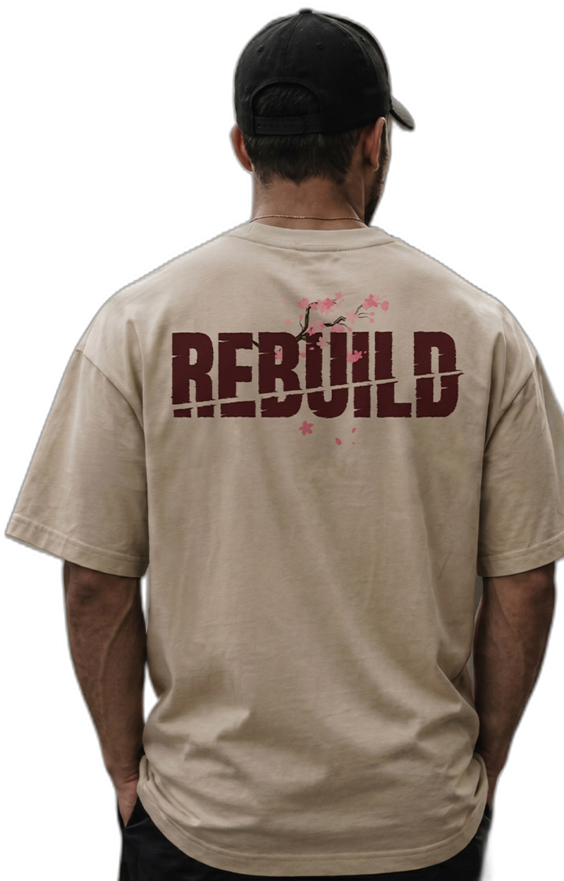 Off White · on model · Rebuild Tee — Red Back